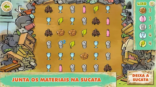 Em um mini-game interno, junte materiais descartados para produzir e melhorar o seu terreno com máquinas de produção sustentável.