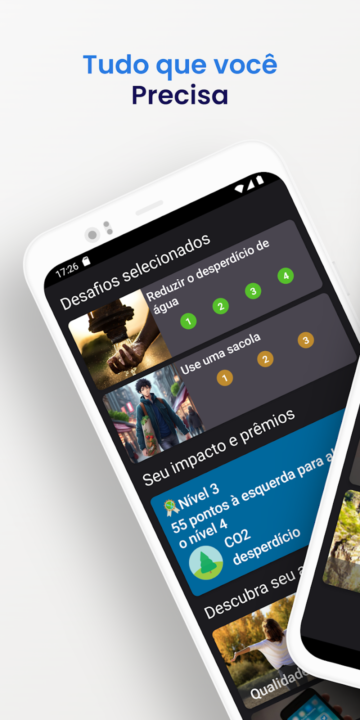 Selecione os desafios que deseja cumprir na vida real e os acompanhe com uma lista de tarefas a cumprir e melhorar.