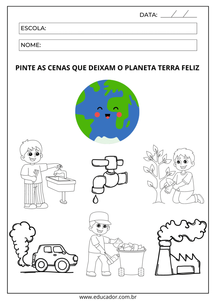 Também um modelo de atividade de colorir as boas atitudes, mas com um estilo mais cartoonizado de desenho.